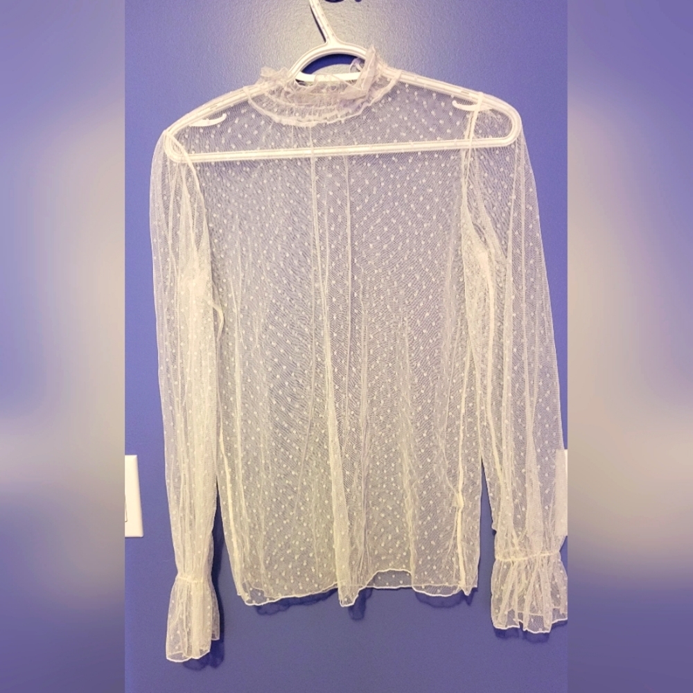 White polkadot mesh top